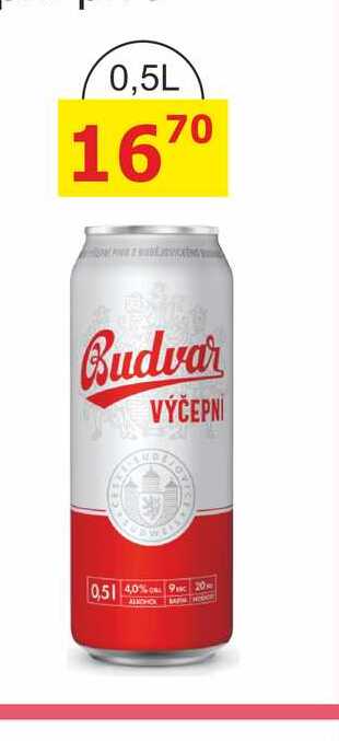 BUDVAR Pivo světlé výčepní 0,5l 0.5l plech