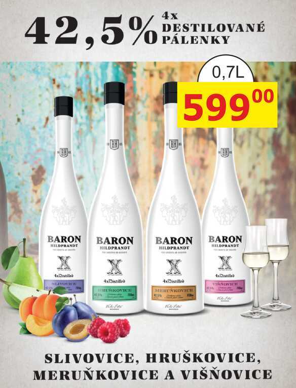 BARON SLIVOVICE, HRUŠKOVICE, MERUŇKOVICE A VIŠŇOVICE 0,7l