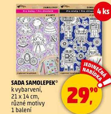 SADA SAMOLEPEK k vybarvení, 21 x 14 cm, různé motivy, 1 balení