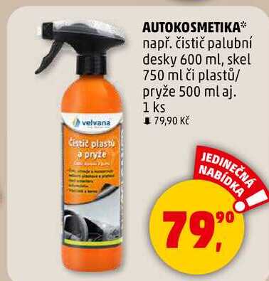AUTOKOSMETIKA např. čistič palubní desky 600 ml, skel 750 ml či plastů/ pryže 500 ml aj., 1 ks 