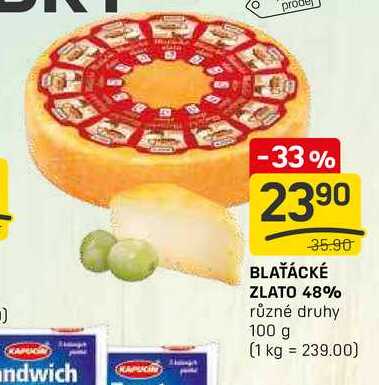 Madeta Blaťácké zlato 48% porce 100g