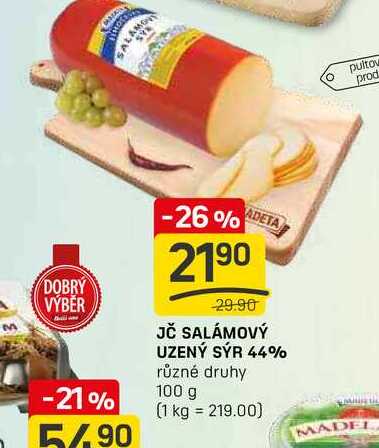 JČ SALÁMOVÝ UZENÝ SÝR 44% různé druhy 100g