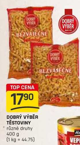 DOBRÝ VÝBĚR TĚSTOVINY různé druhy 400 g 