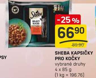 SHEBA KAPSIČKY PRO KOČKY vybrané druhy 4 x 85 g 