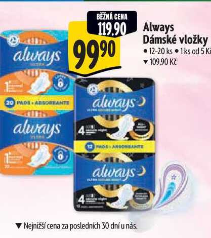  Always Dámské vložky 12-20 ks  