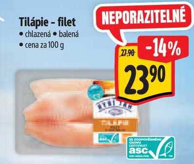 Tilápie - filet, cena za 100 g