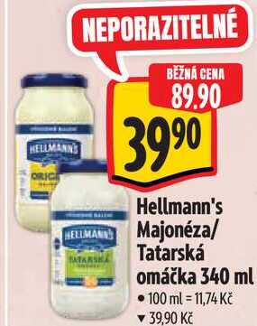 Hellmann's Majonéza/Tatarská omáčka, 340 ml 