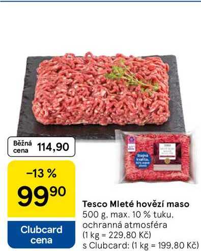 Tesco Mleté hovězí maso, 500 g, max. 10% tuku 