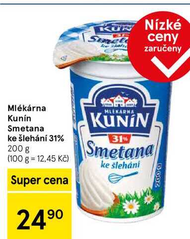 Mlékárna Kunín Smetana ke šlehání 31%, 200 g  