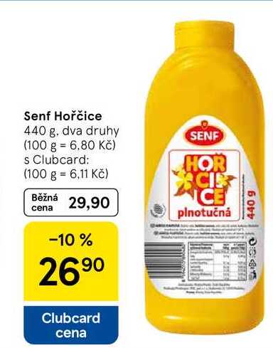 Senf Hořčice, 440 g. dva druhy 