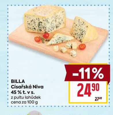 BILLA Císařská Niva 45% t. vs. z pultu lahůdek cena za 100g