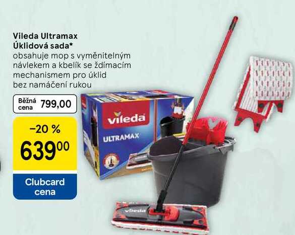 Vileda Ultramax Úklidová sada, obsahuje mop s vyměnitelným návlekem a kbelík se ždímacím mechanismem pro úklid bez namáčení rukou 