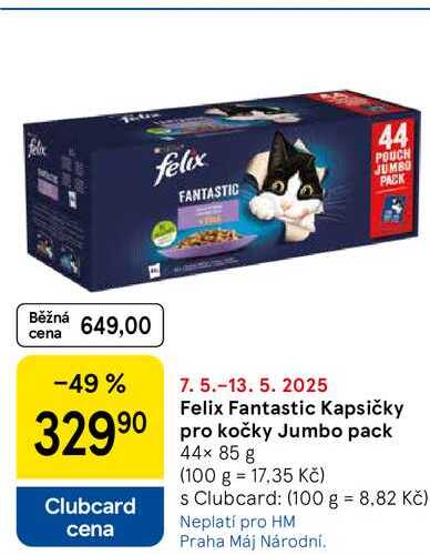 Felix Fantastic Kapsičky pro kočky Jumbo pack, 44× 85 g  