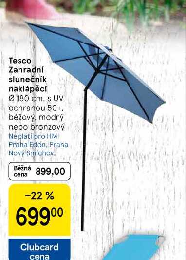 Tesco Zahradní slunečník naklápěcí 180 cm. s UV ochranou 50+. béžový, modrý nebo bronzový 