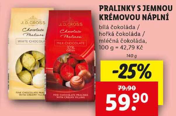 PRALINKY S JEMNOU KRÉMOVOU NÁPLNÍ, 140 g