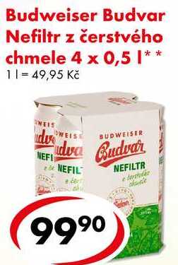 Budweiser Budvar Nefiltr z čerstvého chmele, 4x 0,5 l 