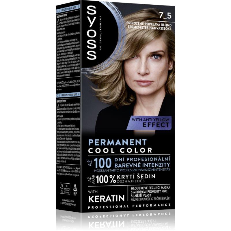 Syoss Permanent Cool Color permanentní barva na vlasy odstín 7_5 Přirozený popelavě plavý 1 ks