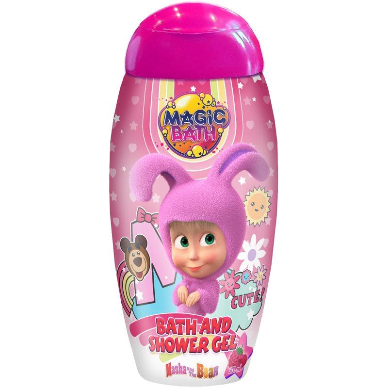 Masha & The Bear Magic Bath Bath & Shower Gel sprchový a koupelový gel pro děti Raspberry 200 ml