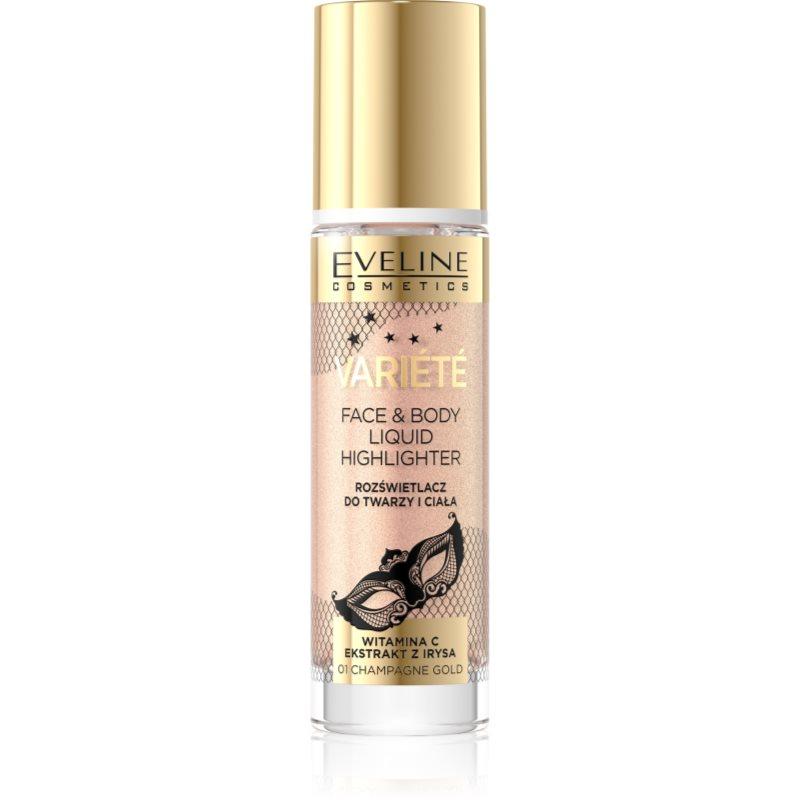 Eveline Cosmetics Variété tekutý rozjasňovač na obličej a tělo odstín 01 Sparkling Wine Gold 30 ml