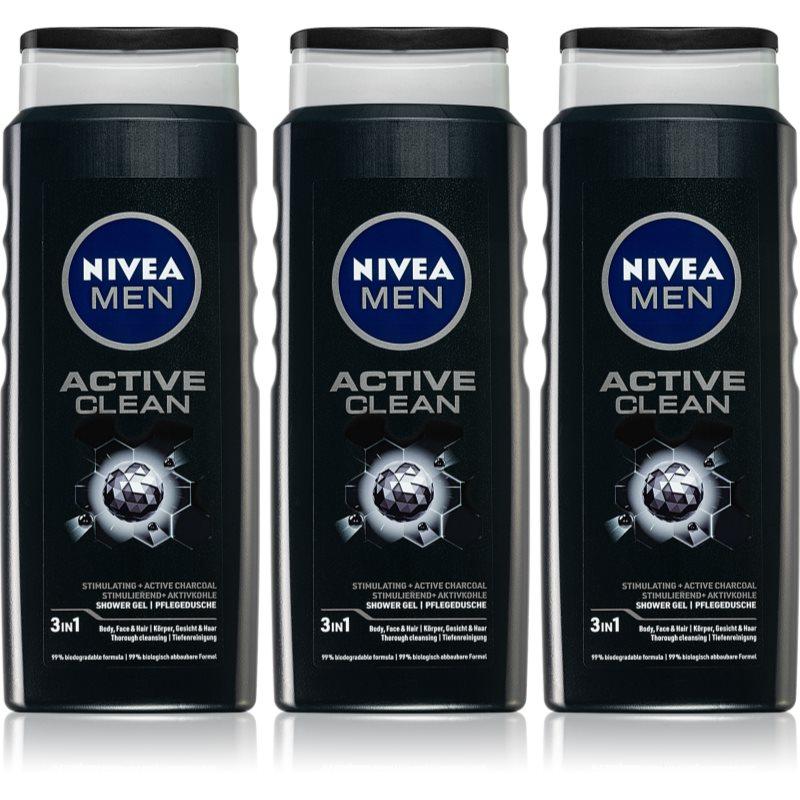 NIVEA MEN Active Clean sprchový gel pro muže výhodné balení 3 x 500 ml