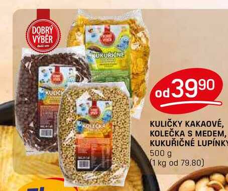 KULIČKY KAKAOVÉ, KOLEČKA S MEDEM, KUKUŘIČNÉ LUPÍNKY 500 g 