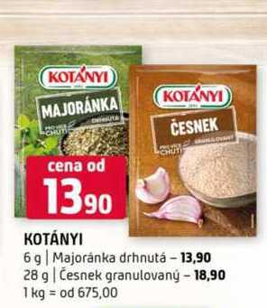 Kotányi 6 g Majoránka drhnutá 28 g Česnek granulovaný