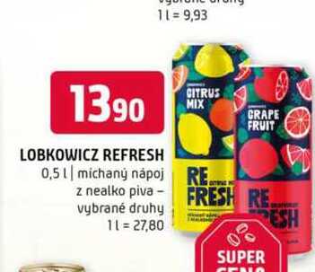 Lobkowicz refresh 0,5l michaný nápoj z nealko piva vybrané druhy 