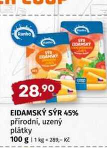 Eidamský sýr 45% přírodní, uzený plátky 100 g 