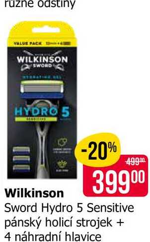 Wilkinson Sword Hydro 5 Sensitive pánský holicí strojek + 4 náhradní hlavice 