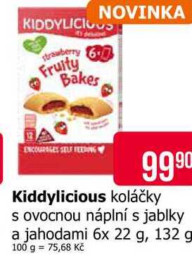 Kiddylicious koláčky s ovocnou náplní s jablky a jahodami 6x 22 g, 132 g 