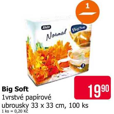 Big Soft 1vrstvé papírové ubrousky 33 x 33 cm, 100 ks 