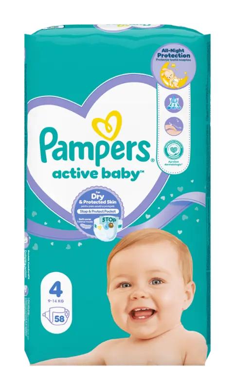 Pampers Plenky Active Baby 9 - 14 kg, vel. 4, 58 ks
