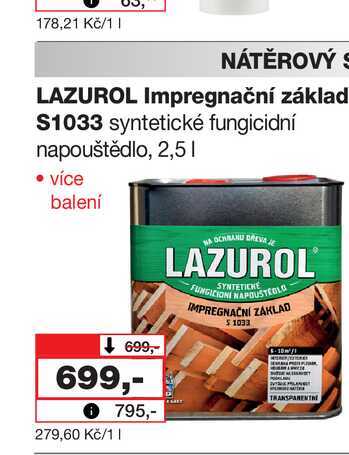LAZUROL Impregnační základ S1033 syntetické fungicidní napouštědlo, 2,5l