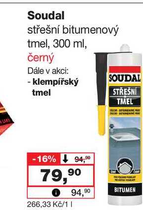 Soudal střešní bitumenový tmel, 300 ml