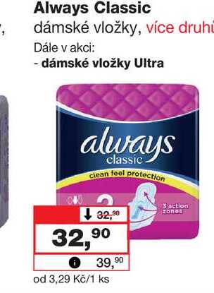 Always Classic dámské vložky, více druhú