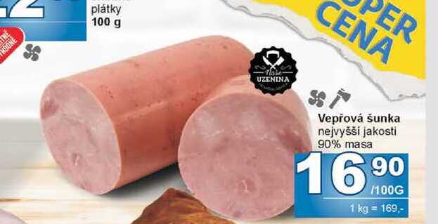 Vepřová šunka nejvyšší jakosti 90% masa 100g