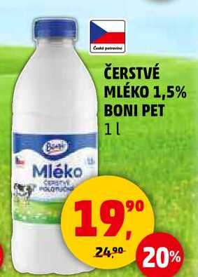 ČERSTVÉ MLÉKO 1,5% BONI PET, 1 l 