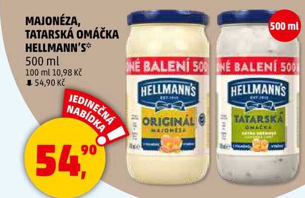 MAJONÉZA, TATARSKÁ OMÁČKA HELLMANN'S, 500 ml 