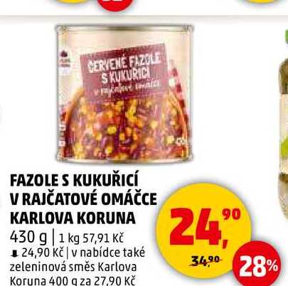FAZOLE S KUKUŘICÍ V RAJČATOVÉ OMÁČCE KARLOVA KORUNA, 430 g 