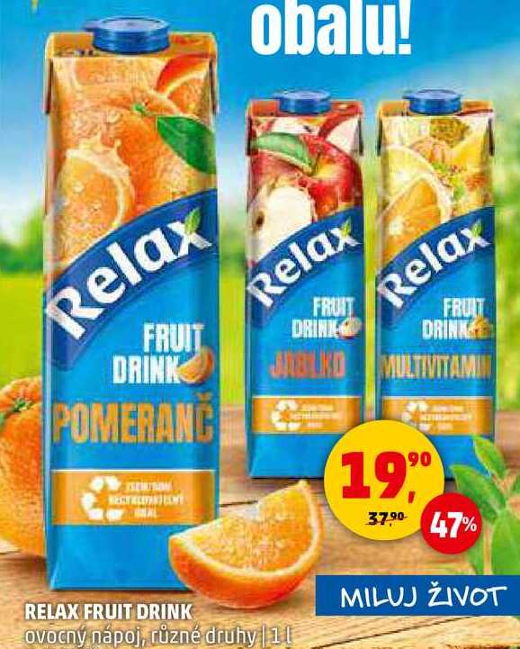 RELAX FRUIT DRINK ovocný nápoj, různé druhy, 1 l 