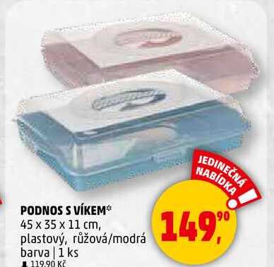 PODNOS S VÍKEM 45 x 35 x 11 cm, plastový, růžová/modrá barva, 1 ks 