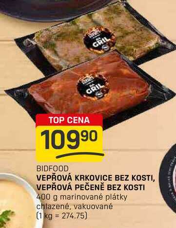 VEPŘOVÁ KRKOVICE BEZ KOSTI, VEPŘOVÁ PEČENĚ BEZ KOSTI 400 g marinované plátky chlazené, vakuované 