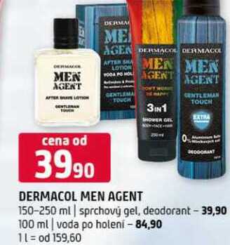 Dermacol men agent 150-250 ml sprchový gel, deodorant 100 ml voda po holení 
