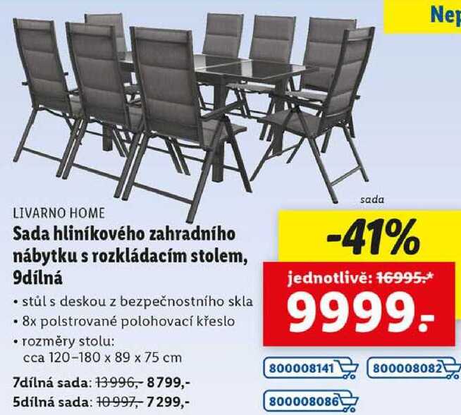 Sada hliníkového zahradního nábytku s rozkládacím stolem, 9dílná