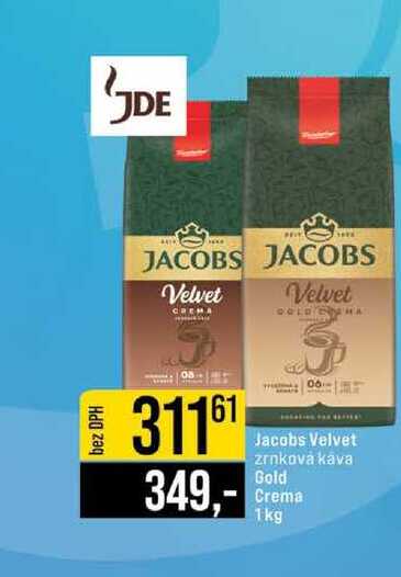 Jacobs Velvet zrnková kava Gold Crema 1kg 