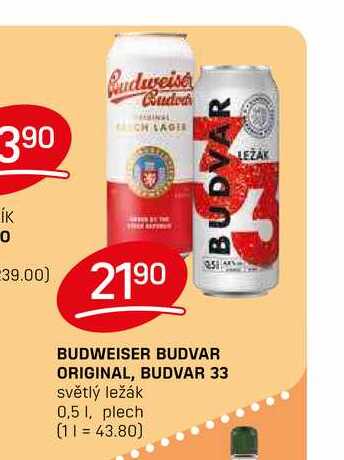 BUDVAR 33 světlý ležák 0,5 1, plech