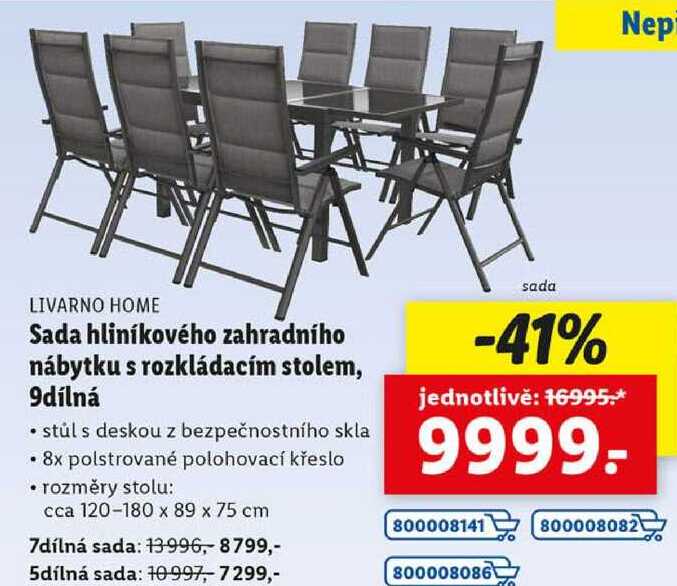 Sada hliníkového zahradního nábytku s rozkládacím stolem, 9dílná 