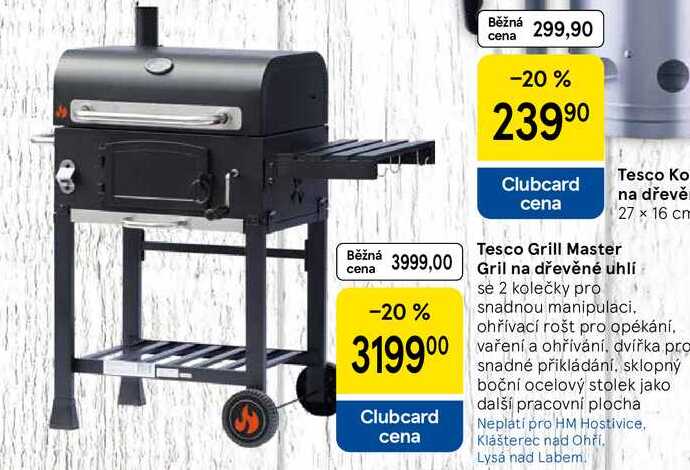 Tesco Grill Master Gril na dřevěné uhlí se 2 kolečky pro snadnou manipulaci