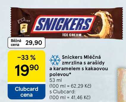 Snickers Mléčná zmrzlina s arašídy a karamelem s kakaovou polevou, 53 ml  