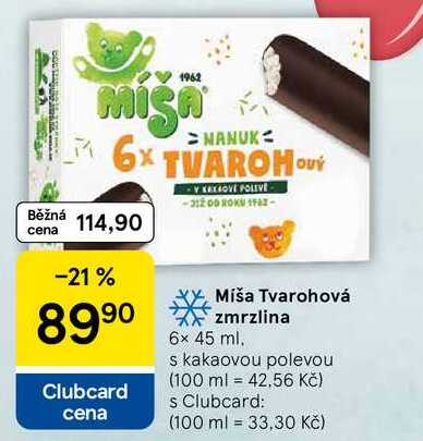 Míša Tvarohová zmrzlina, 6x 45 ml, s kakaovou polevou  